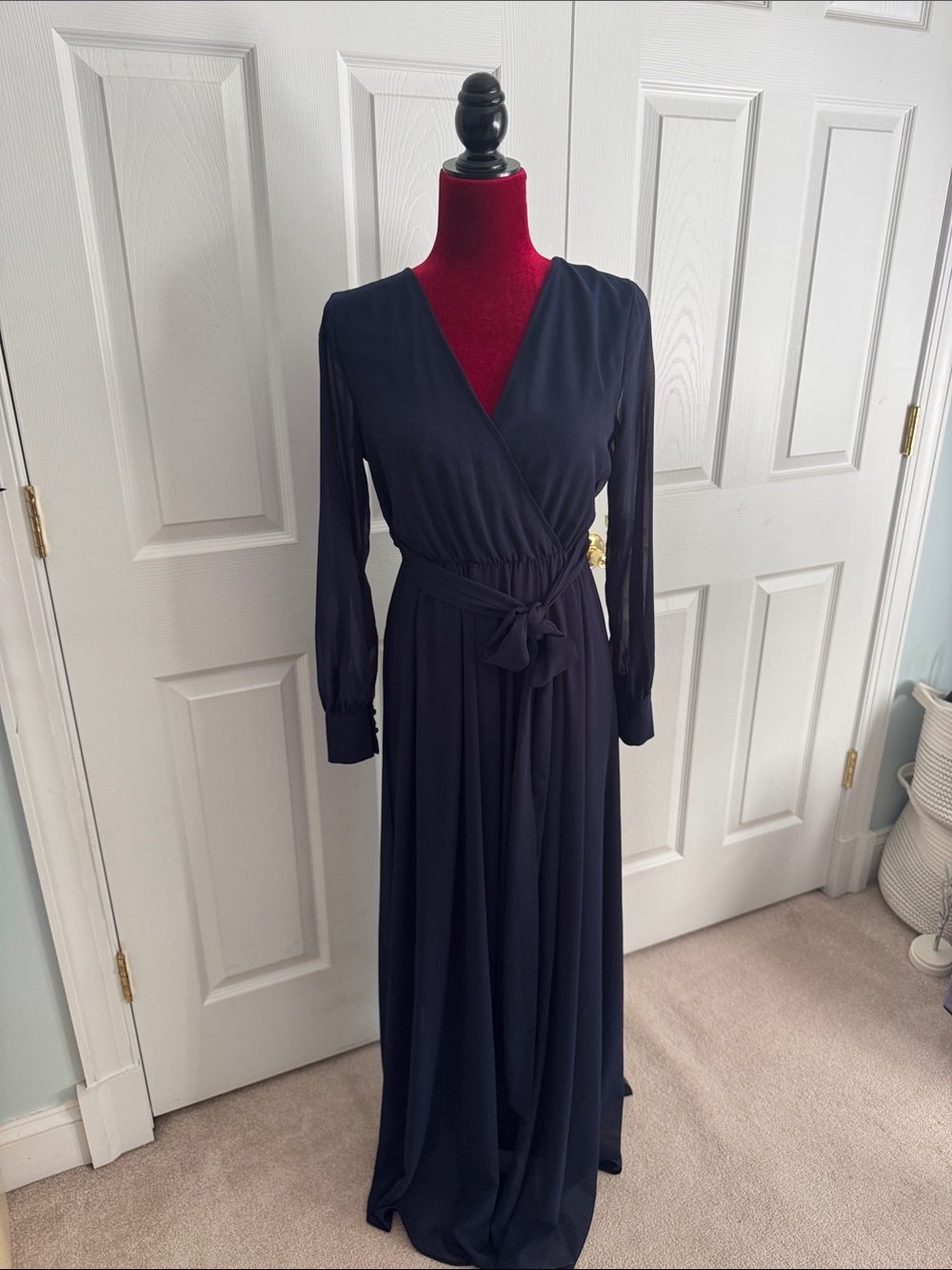 Baltic Born Navy Long Sleeve Wrap Maxi Dress